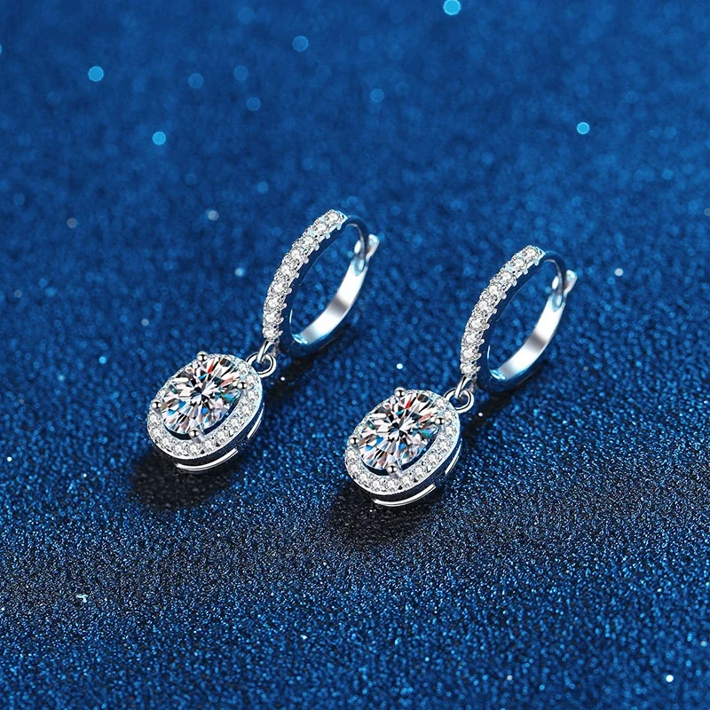 Oval Halo 925 Sterling Silver Pavé Hoop Drop Earrings