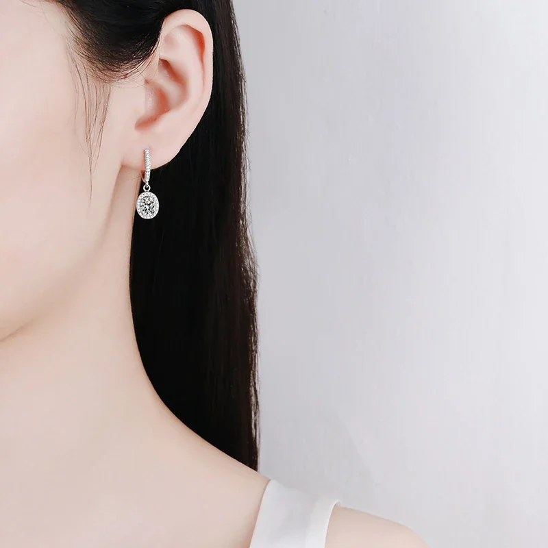 Oval Halo 925 Sterling Silver Pavé Hoop Drop Earrings