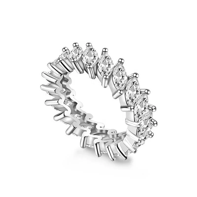 Radiant 925 Sterling Silver Marquise Prong-Set Eternity Ring