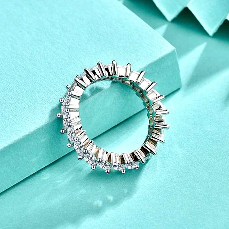 Radiant 925 Sterling Silver Marquise Prong-Set Eternity Ring