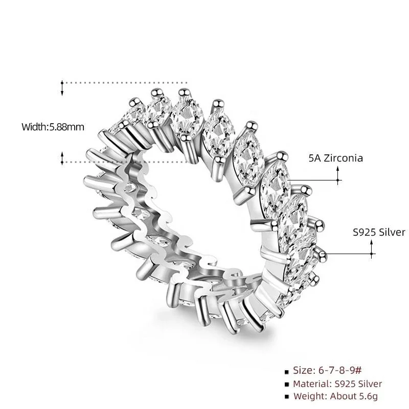 Radiant 925 Sterling Silver Marquise Prong-Set Eternity Ring