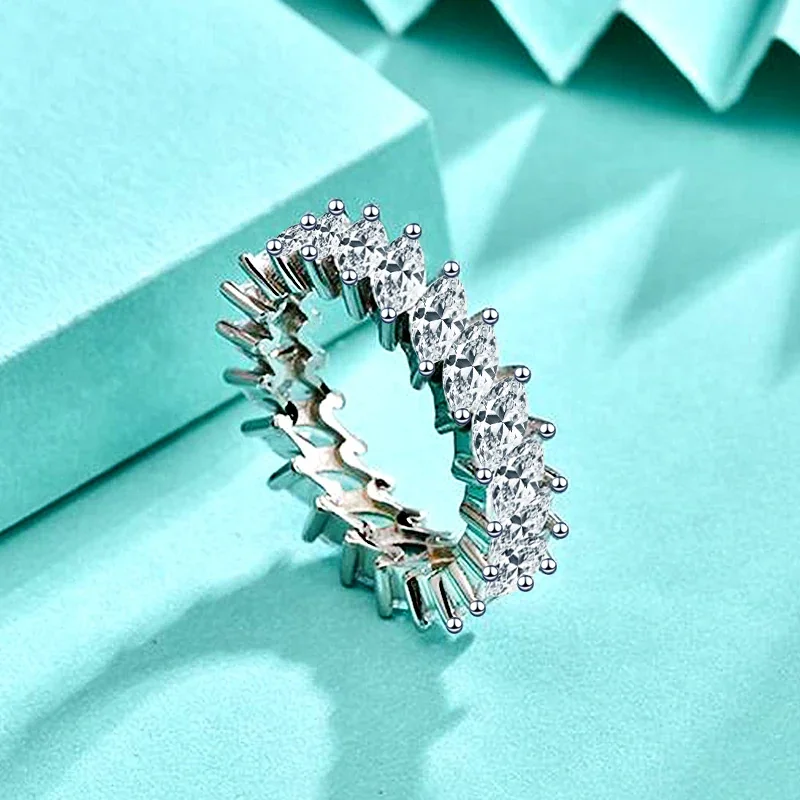 Radiant 925 Sterling Silver Marquise Prong-Set Eternity Ring
