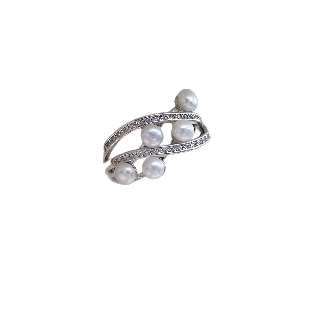 Lustrous Silver-Plated Five Freshwater Pearl Split-Shank Ring