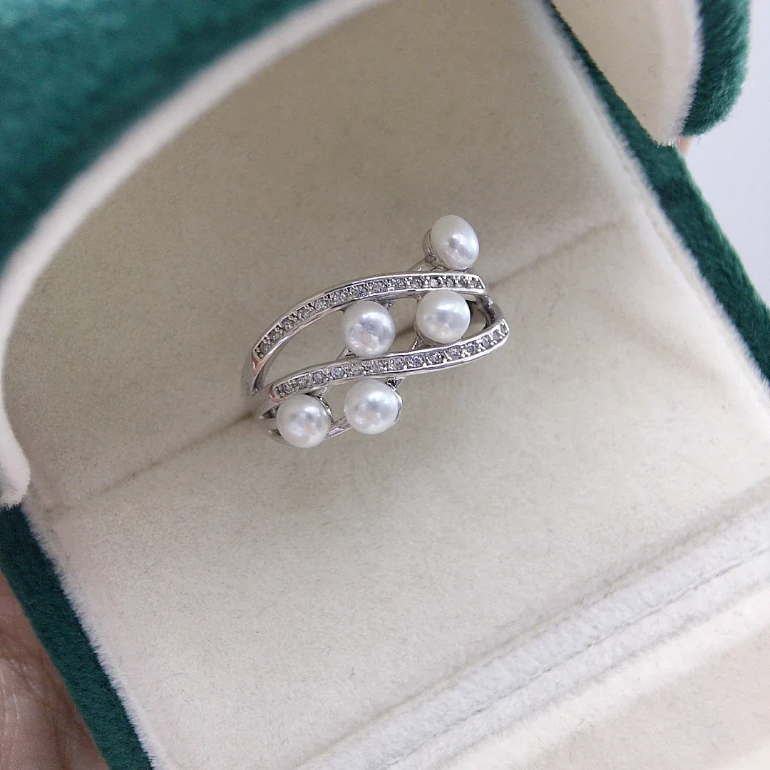 Lustrous Silver-Plated Five Freshwater Pearl Split-Shank Ring