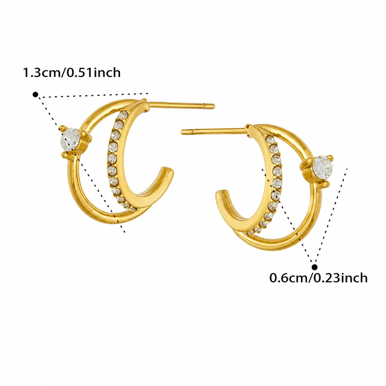 Sculptural Stainless Steel Double Hoop Pavé CZ Earrings - Gold