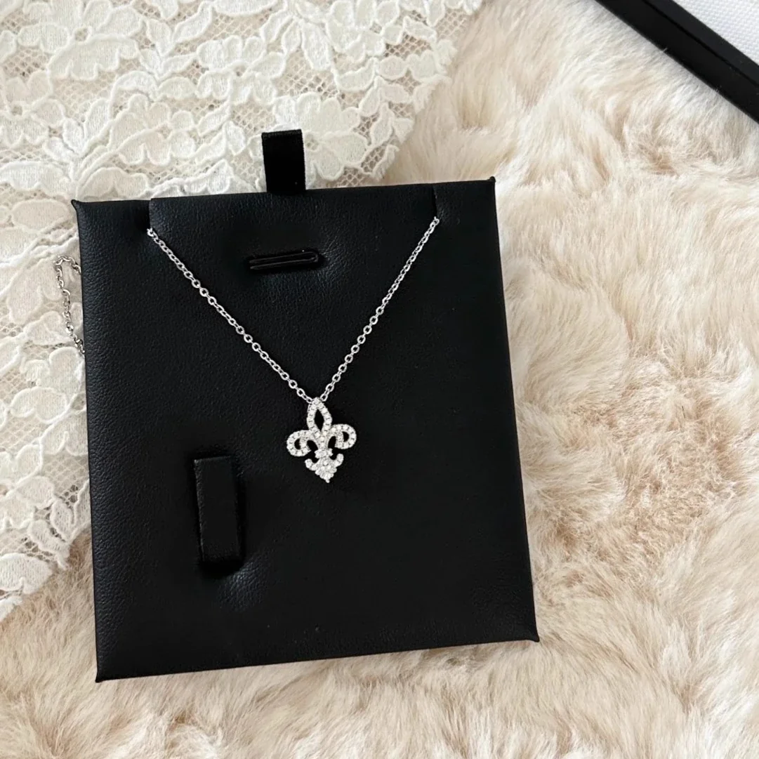 Ornate 925 Sterling Silver Pave Fleur-de-Lis Pendant Necklace - Silver