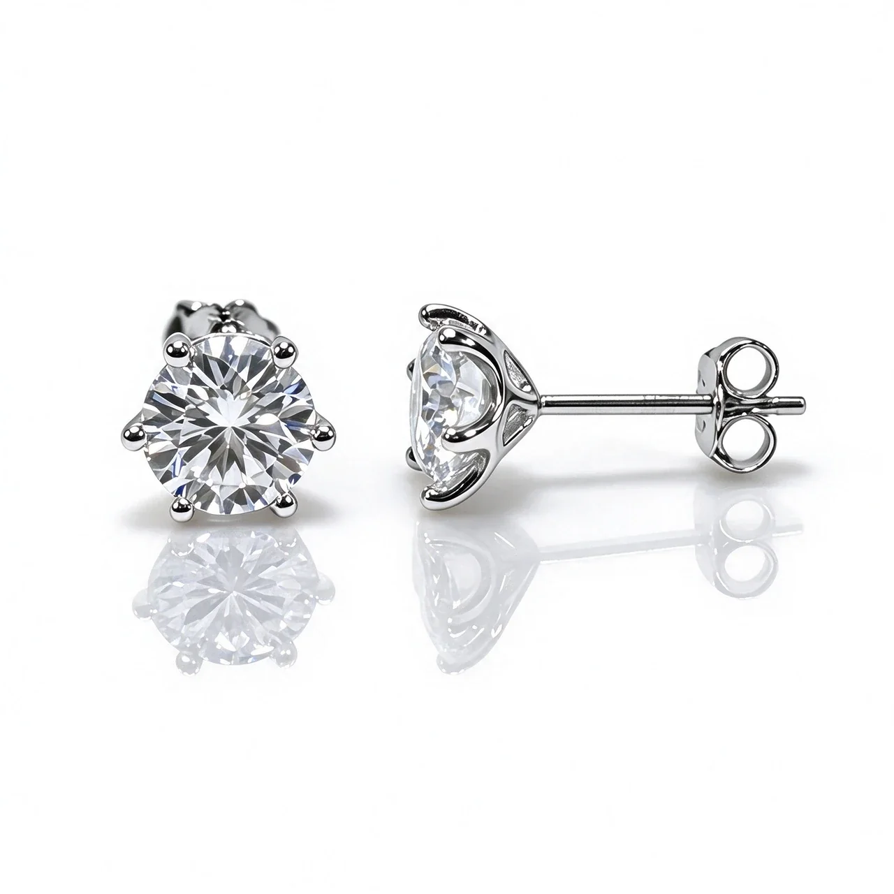 Round Brilliant-Cut Basket-Set 925 Sterling Silver Stud Earrings