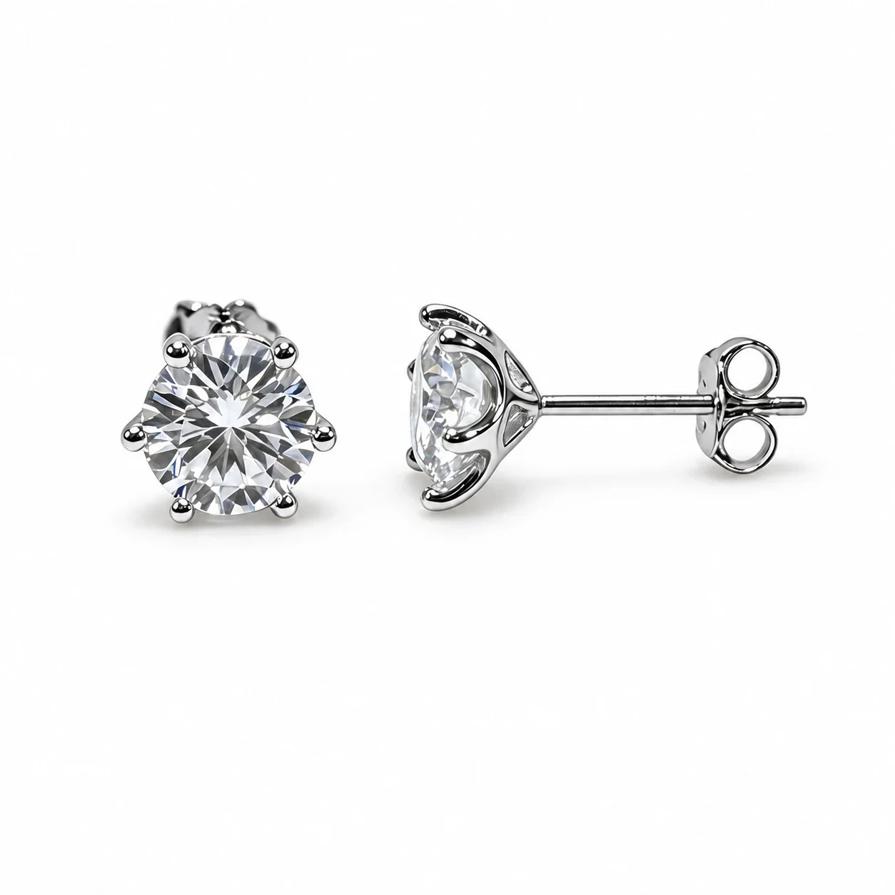 Round Brilliant-Cut Basket-Set 925 Sterling Silver Stud Earrings