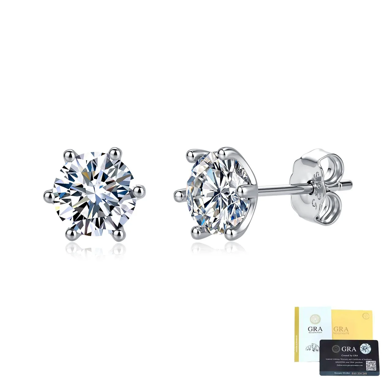 Round Brilliant-Cut Basket-Set 925 Sterling Silver Stud Earrings - Silver