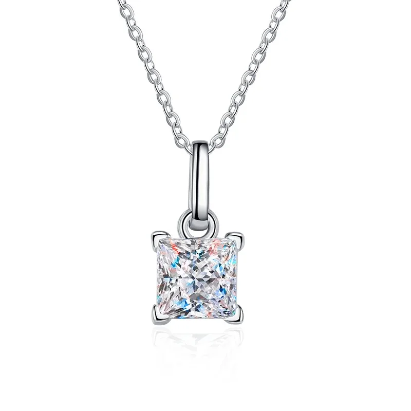 Refined 925 Sterling Silver Princess-Cut Four-Prong Pendant Necklace