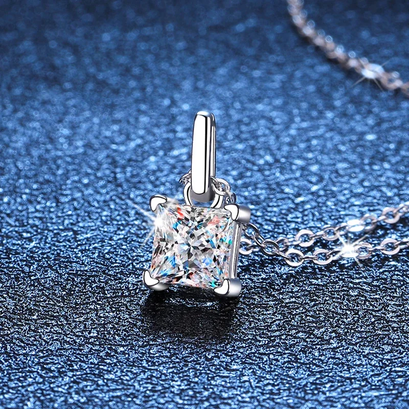 Refined 925 Sterling Silver Princess-Cut Four-Prong Pendant Necklace