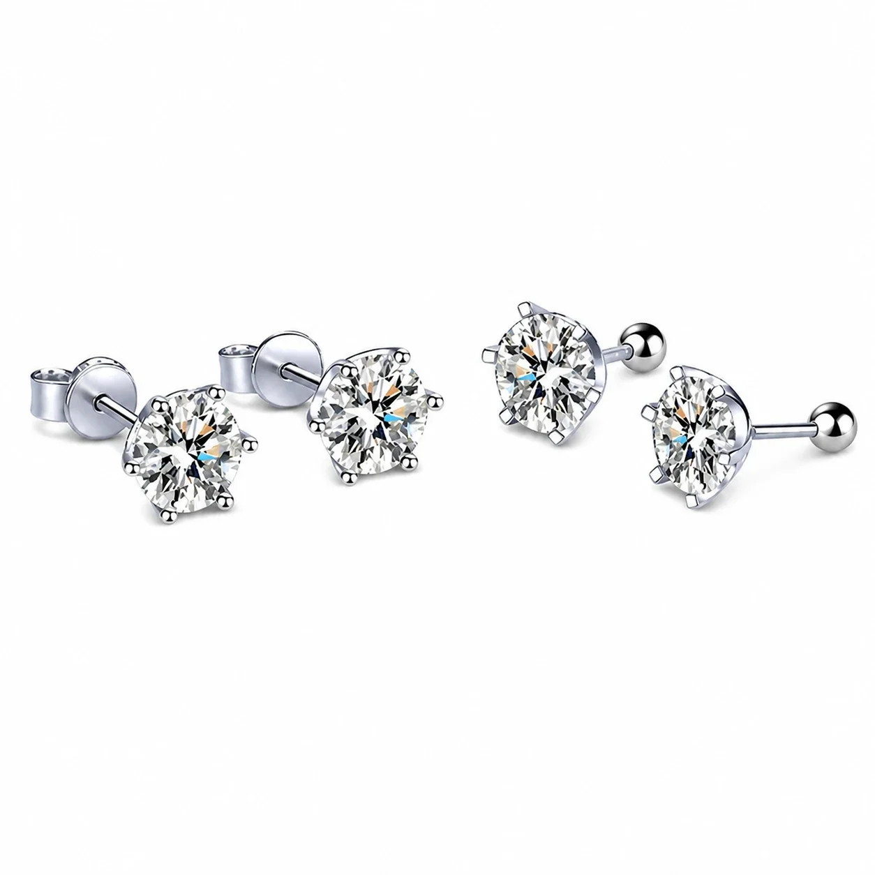Refined Six-Prong Round Moissanite 925 Silver Stud Earrings