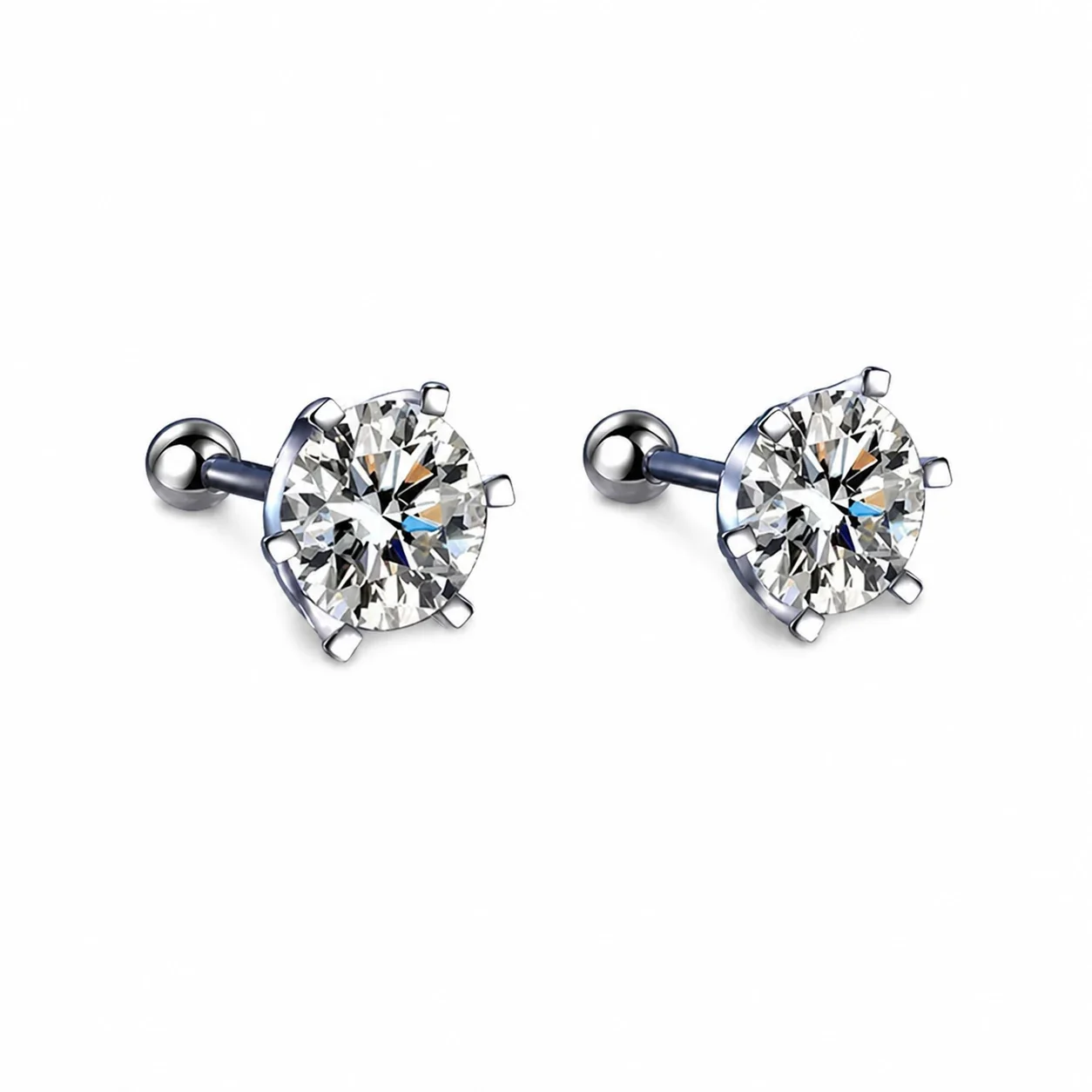 Refined Six-Prong Round Moissanite 925 Silver Stud Earrings