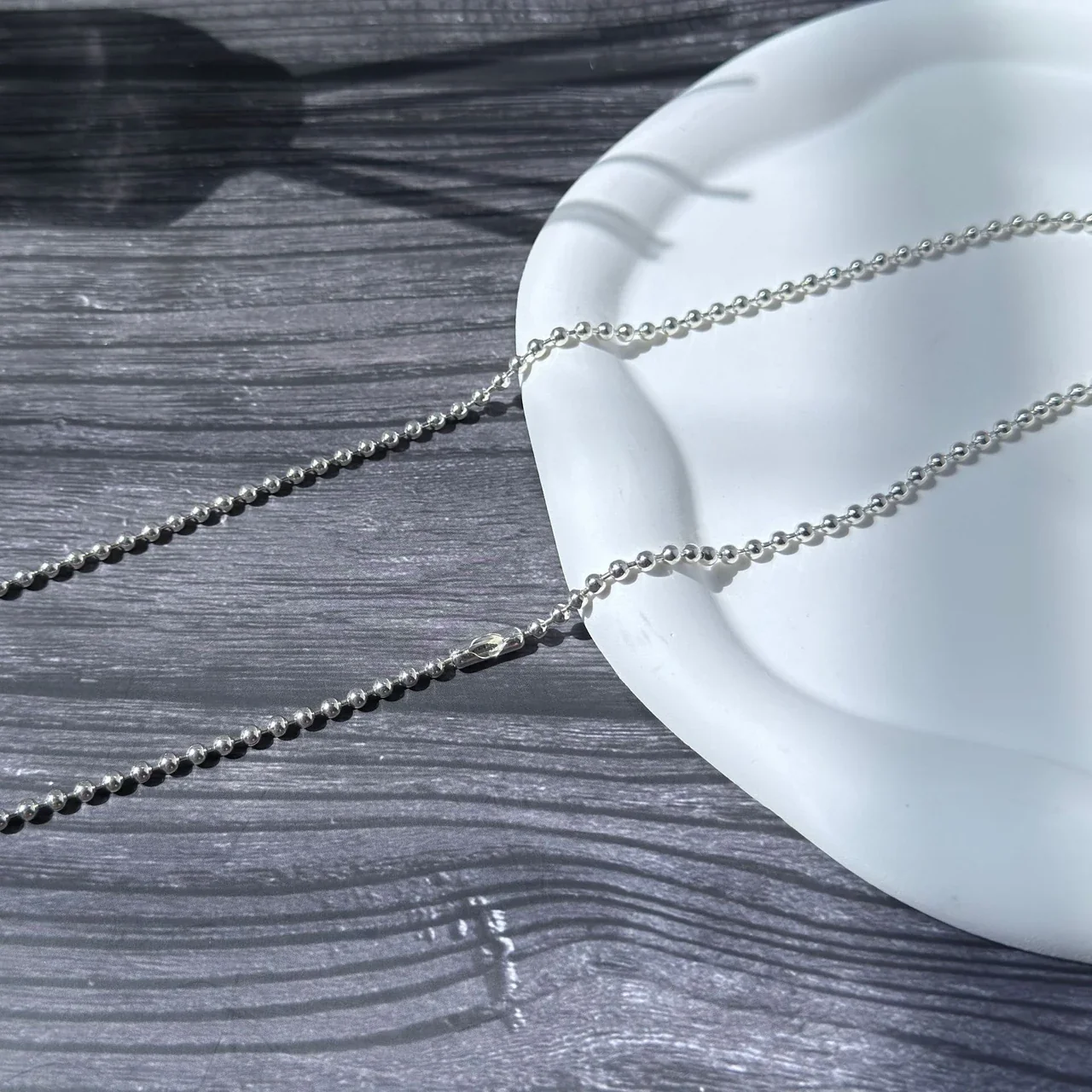 Sleek Polished Bead Chain 925 Sterling Silver Necklace