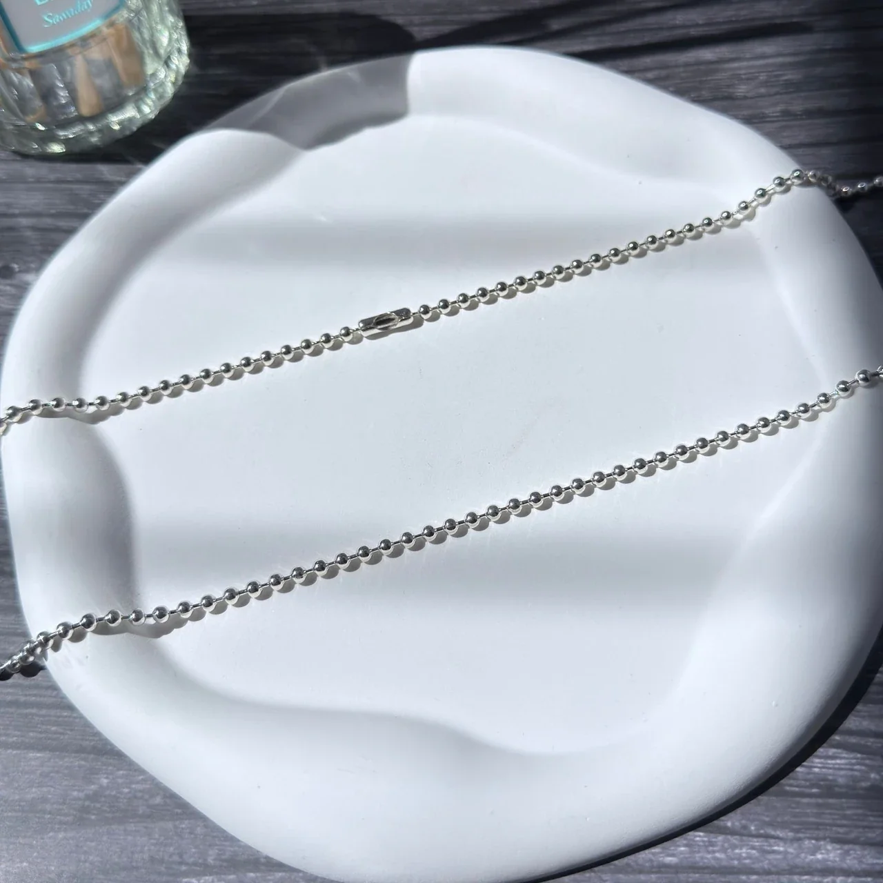 Sleek Polished Bead Chain 925 Sterling Silver Necklace