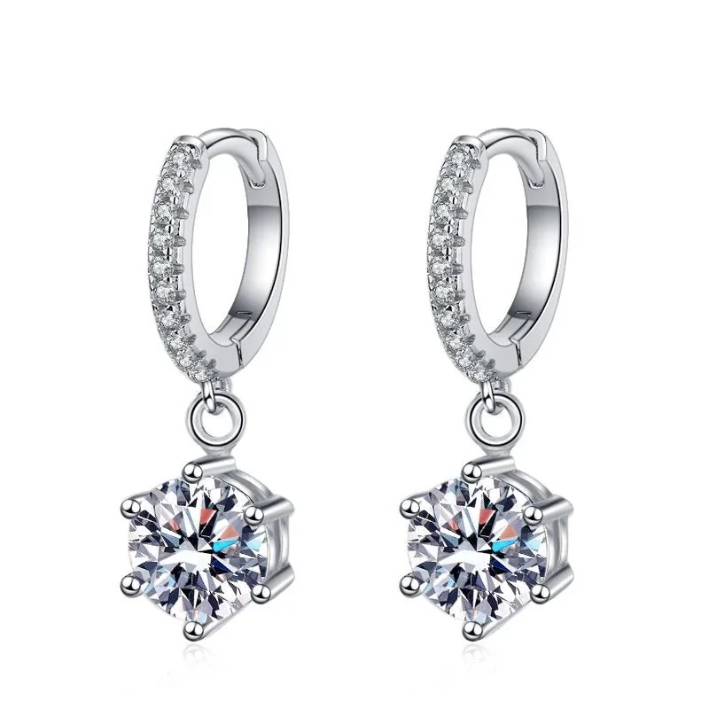 Refined Pavé Hoop 925 Sterling Silver Six-Prong Drop Earrings