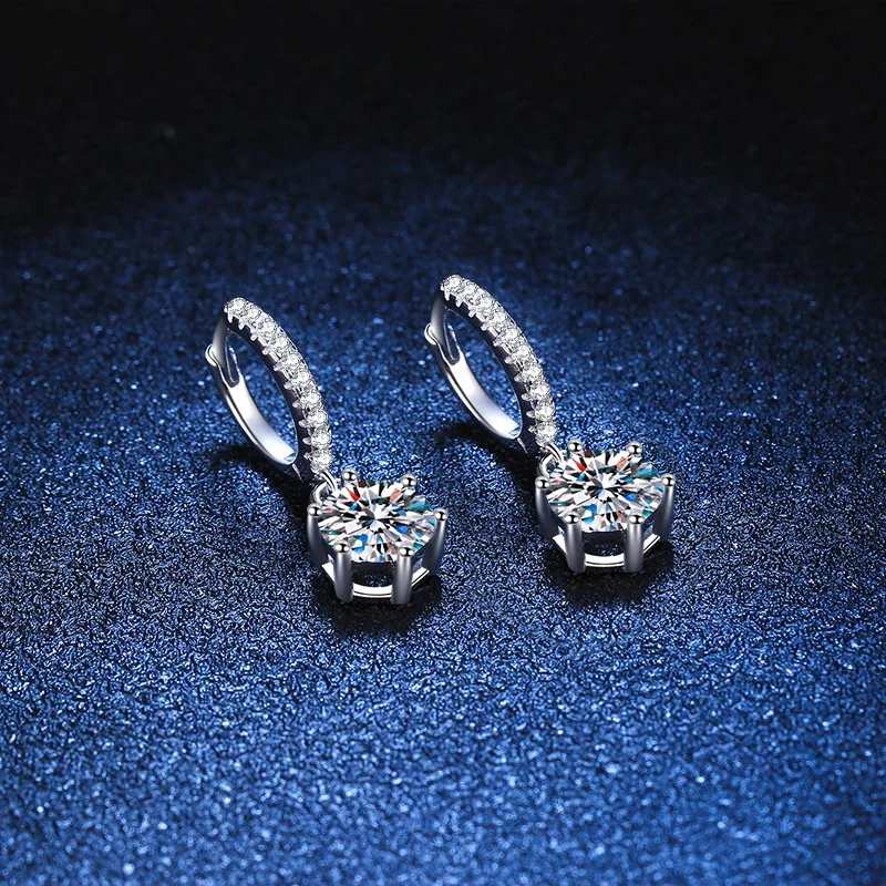 Refined Pavé Hoop 925 Sterling Silver Six-Prong Drop Earrings