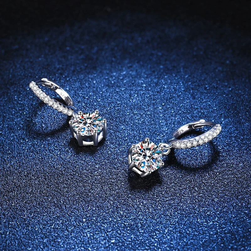 Refined Pavé Hoop 925 Sterling Silver Six-Prong Drop Earrings