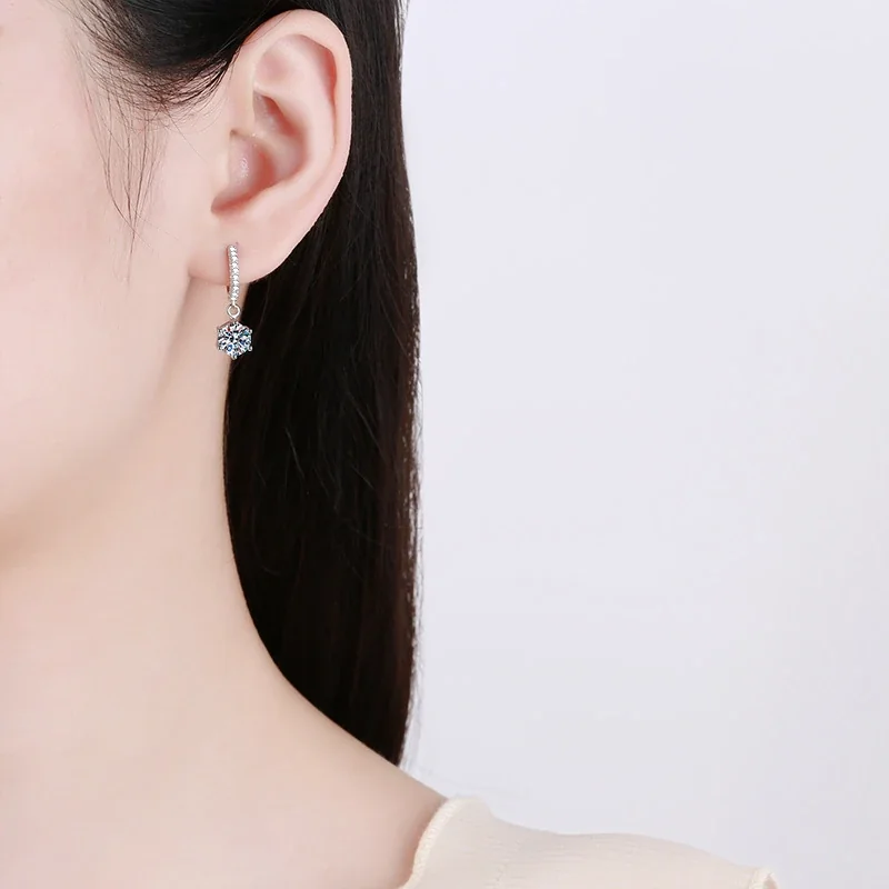 Refined Pavé Hoop 925 Sterling Silver Six-Prong Drop Earrings
