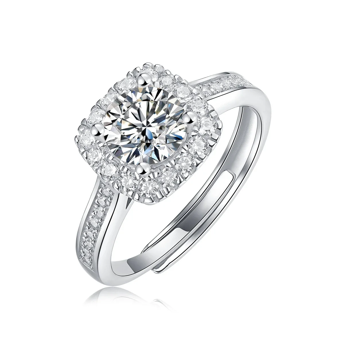 Cushion Halo 925 Sterling Silver Pavé Moissanite Ring