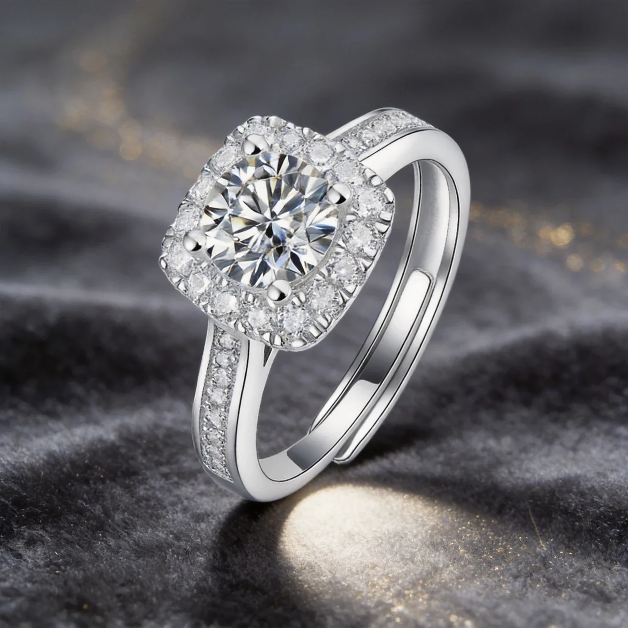 Cushion Halo 925 Sterling Silver Pavé Moissanite Ring