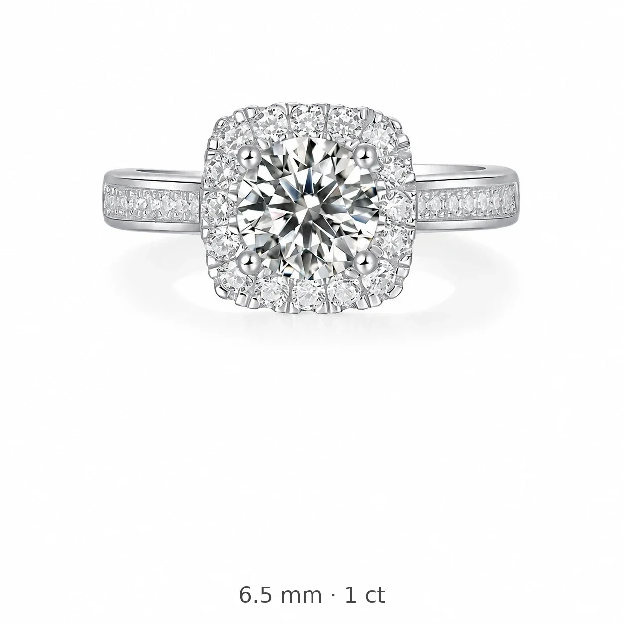 Cushion Halo 925 Sterling Silver Pavé Moissanite Ring - 6.5 mm 1 ct Moissanite