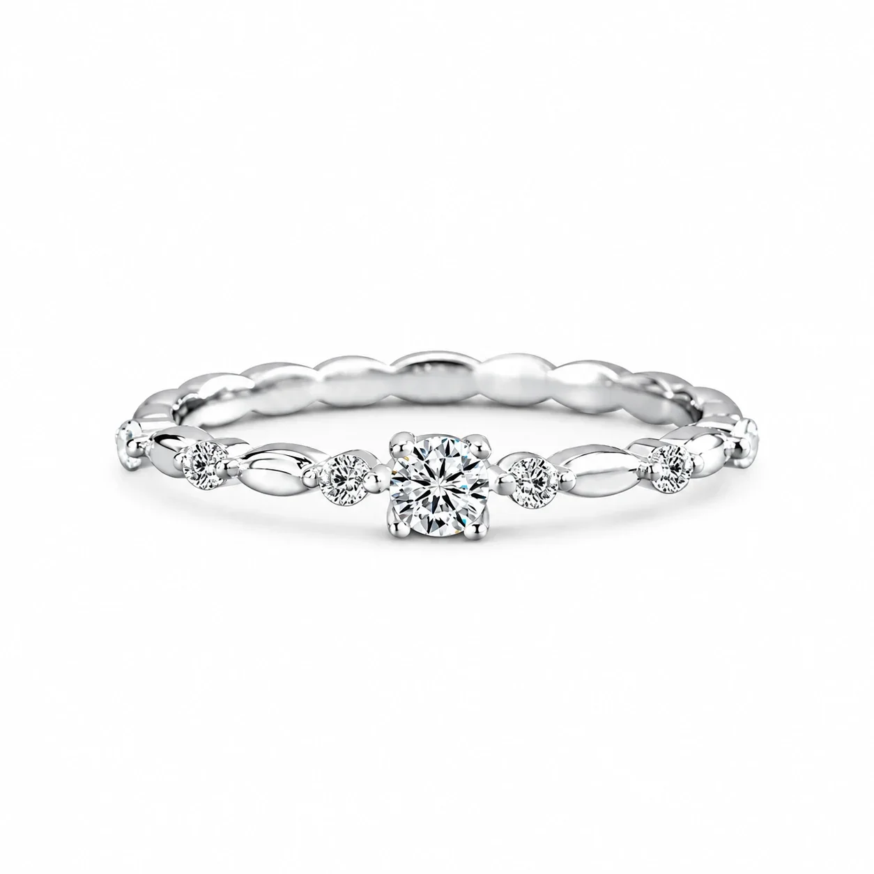 Twisted 925 Sterling Silver Round Moissanite Ring