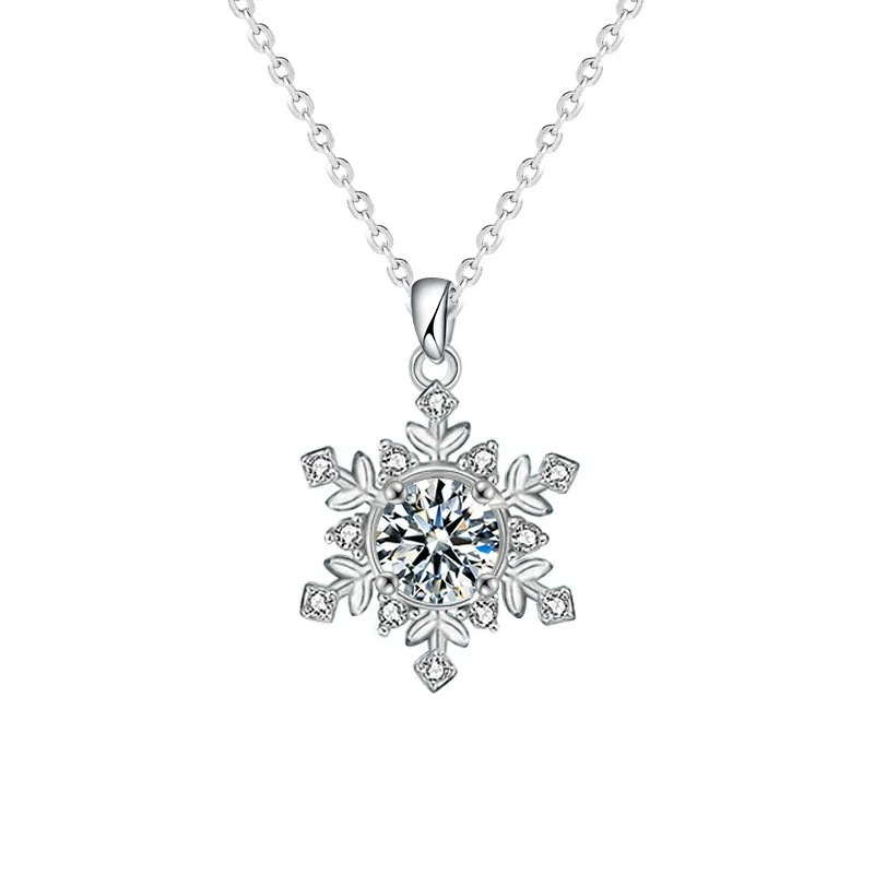 High-Polish Snowflake 925 Sterling Silver Prong-Set Moissanite Necklace