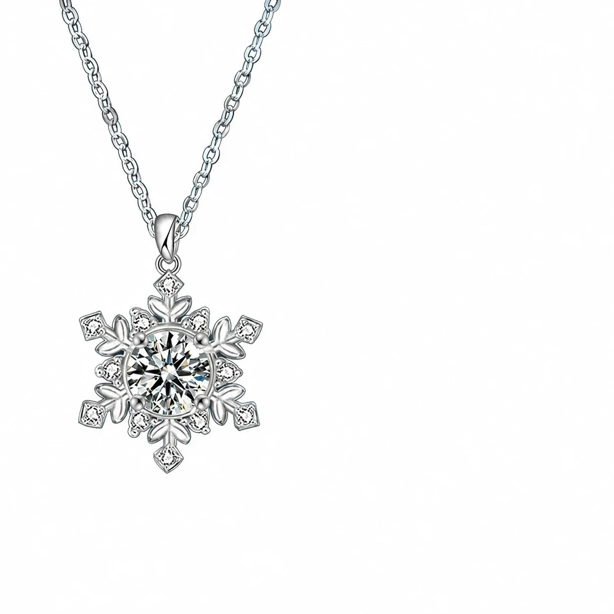 High-Polish Snowflake 925 Sterling Silver Prong-Set Necklace