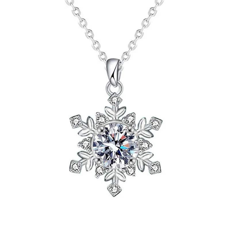 High-Polish Snowflake 925 Sterling Silver Prong-Set Necklace - Silver