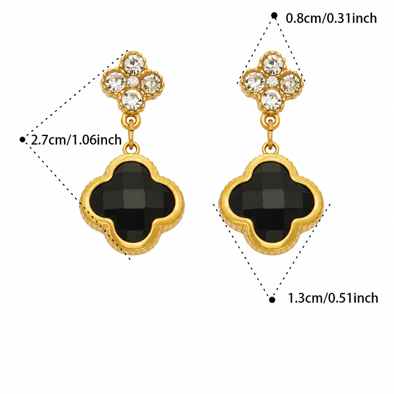 Ornate 18K Gold-Plated Clover Crystal Drop Earrings - Gold Black Glass Crystal