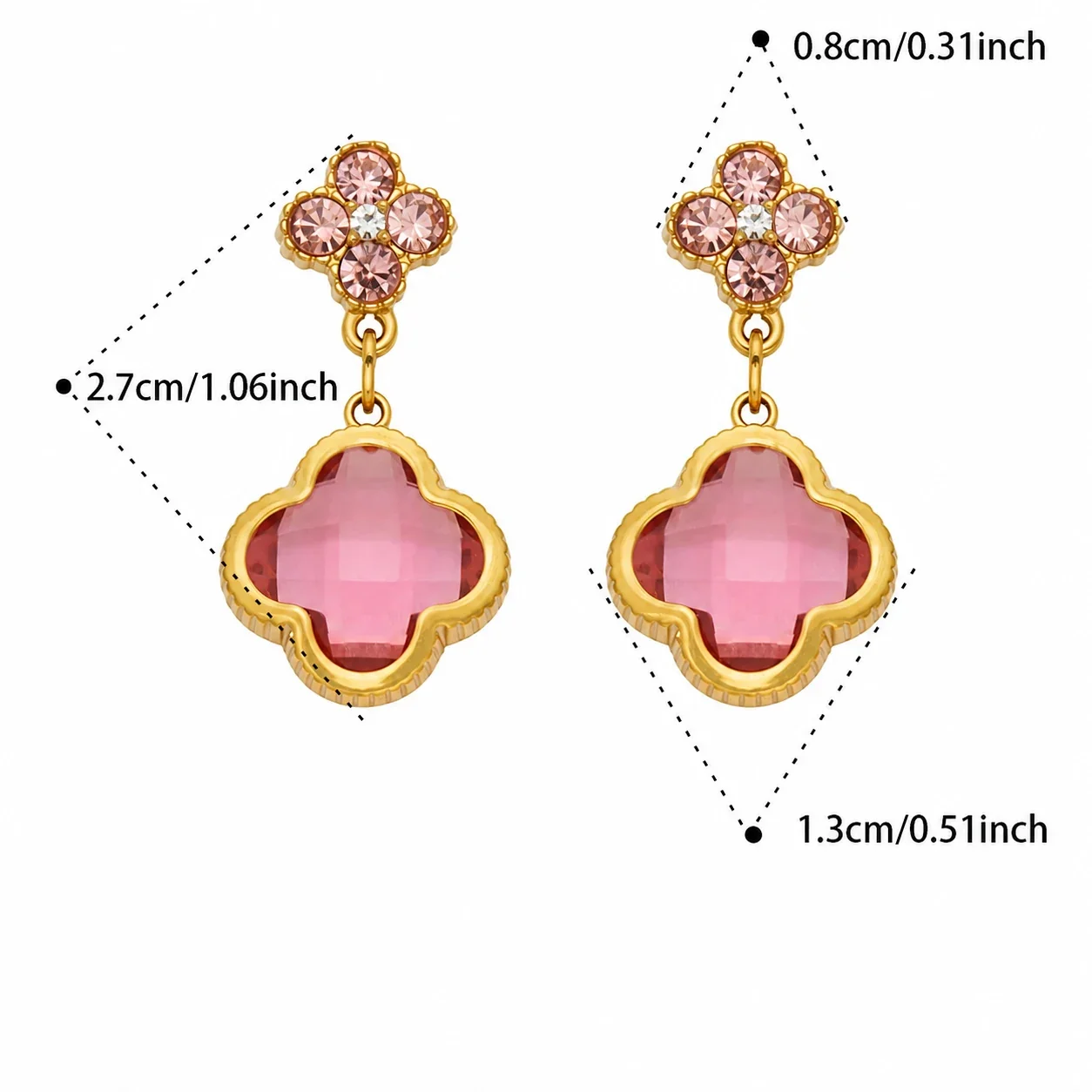 Ornate 18K Gold-Plated Clover Crystal Drop Earrings - Gold Fuchsia Glass Crystal