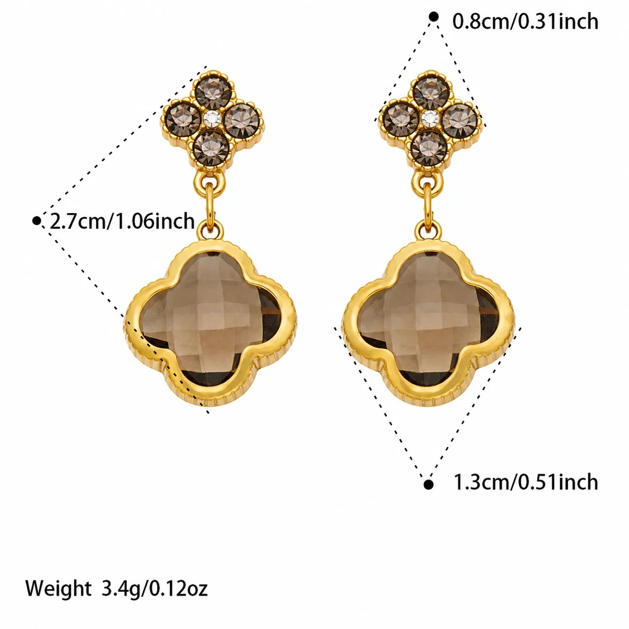 Ornate 18K Gold-Plated Clover Crystal Drop Earrings - Gold Light Coffee Glass Crystal