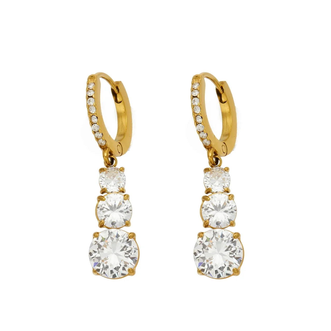 Radiant CZ Pavé Hoop Gold-Plated Stainless Steel Drop Earrings