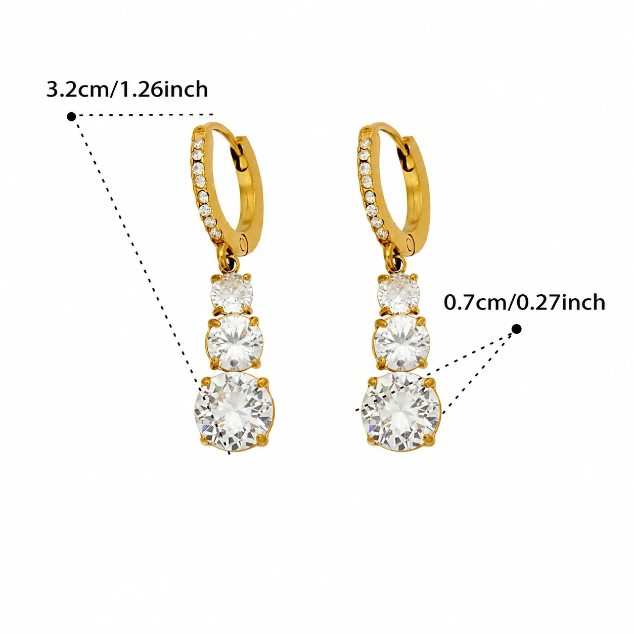 Radiant CZ Pavé Hoop Gold-Plated Stainless Steel Drop Earrings - F452