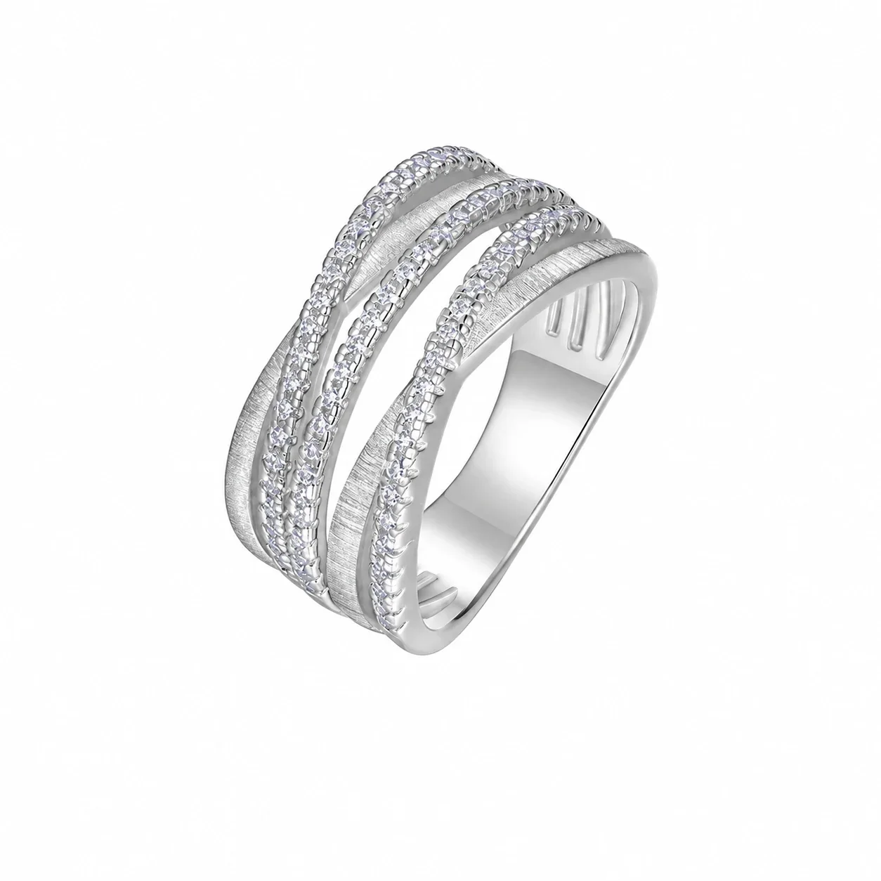 Brushed Triple-Band Pavé Moissanite 925 Sterling Silver Ring