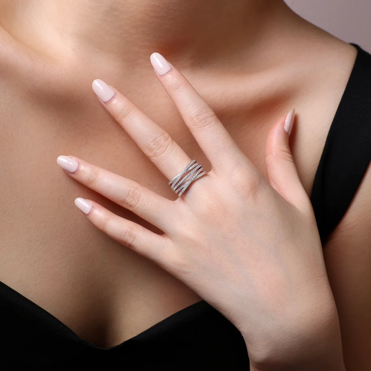 Brushed Triple-Band Pavé Moissanite 925 Sterling Silver Ring