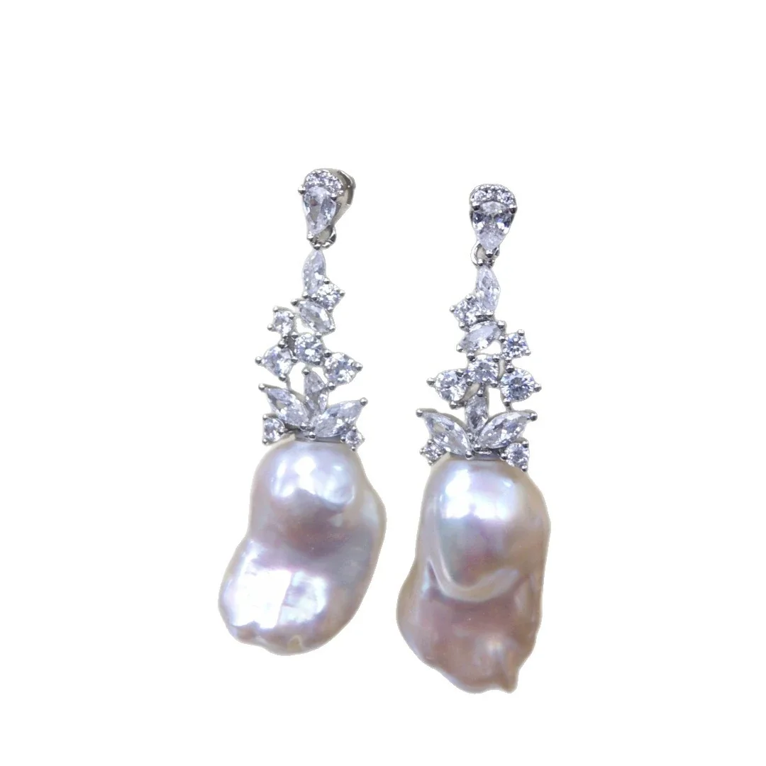 Ornate Silver-Plated Baroque Freshwater Pearl Drop Earrings