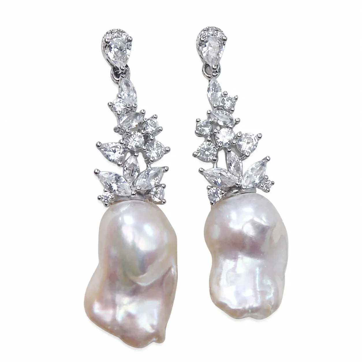 Ornate Silver-Plated Baroque Freshwater Pearl Drop Earrings