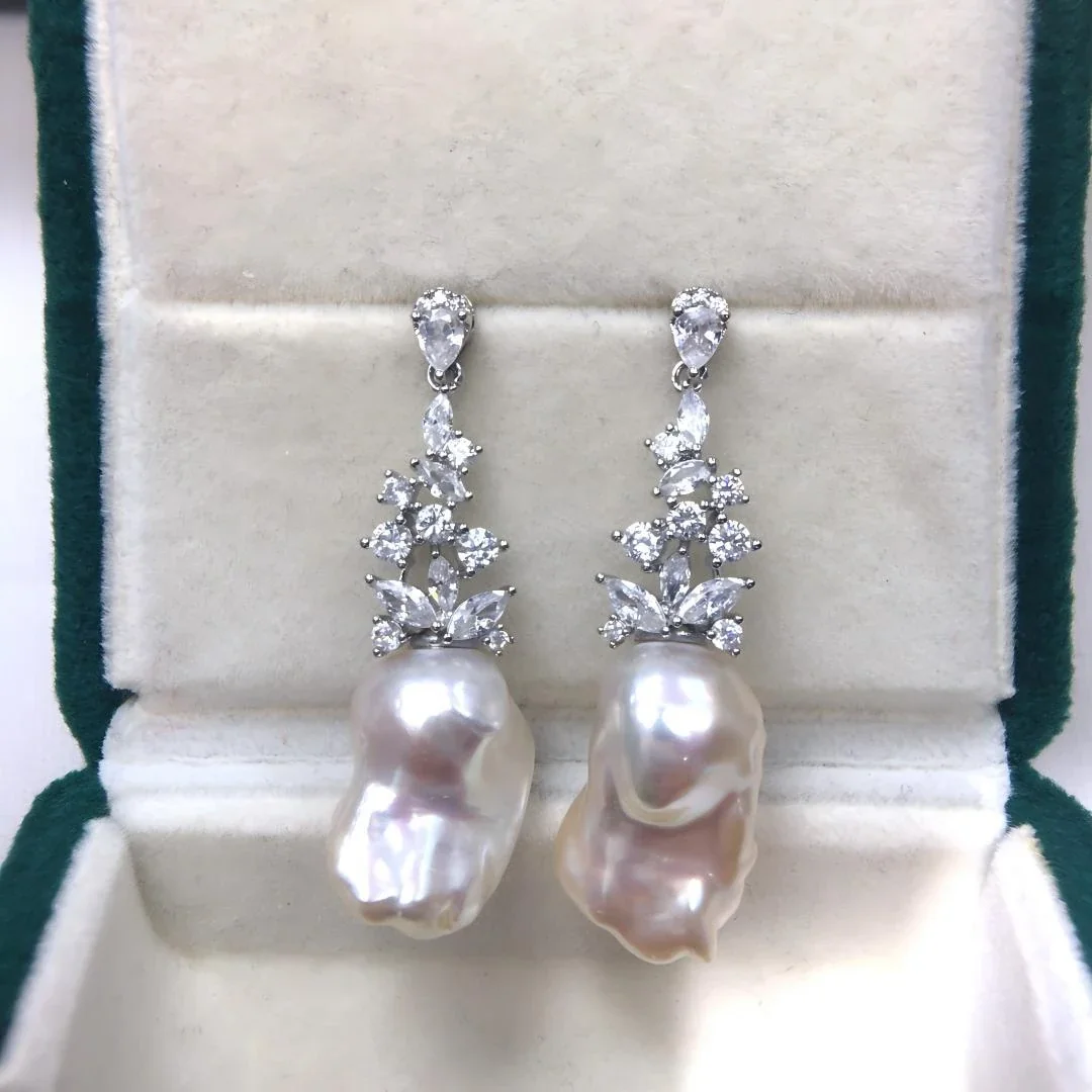 Ornate Silver-Plated Baroque Freshwater Pearl Drop Earrings