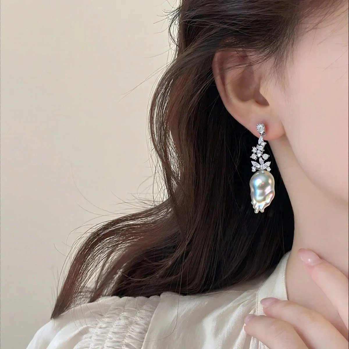 Ornate Silver-Plated Baroque Freshwater Pearl Drop Earrings