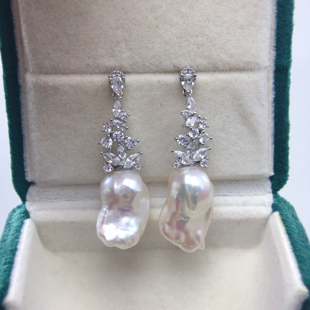 Ornate Silver-Plated Baroque Freshwater Pearl Drop Earrings