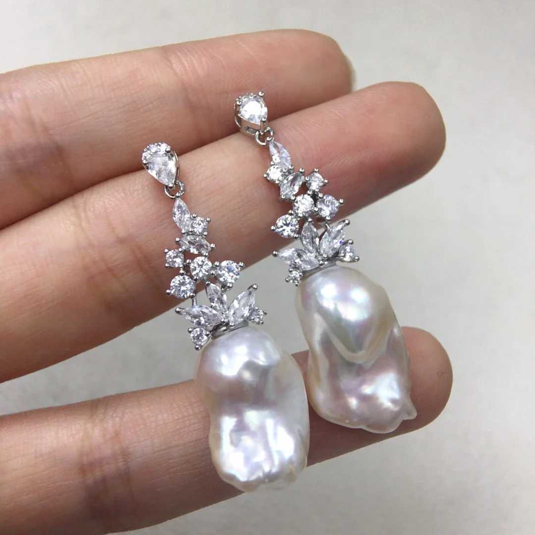 Ornate Silver-Plated Baroque Freshwater Pearl Drop Earrings - Silver