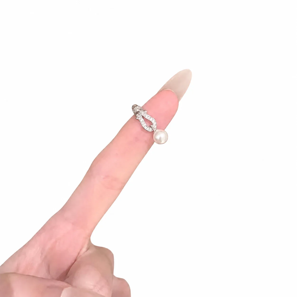 Refined Silver-Plated Pavé Link Pearl Open Ring
