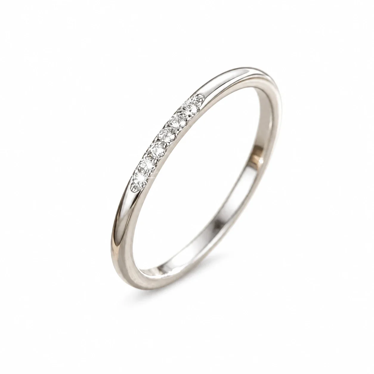 Refined Polished 925 Sterling Silver Clear Pavé Slim Ring