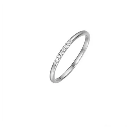 Refined Polished 925 Sterling Silver Clear Pavé Slim Ring