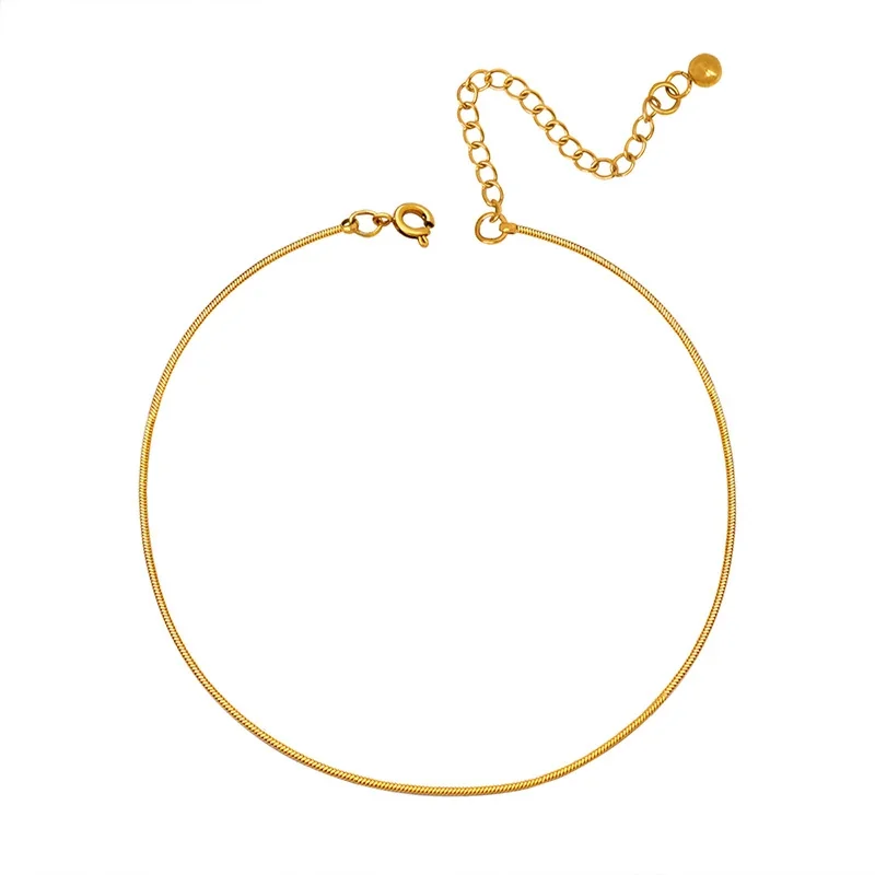 Minimal Slim Gold-Tone Stainless Steel Snake Chain Anklet