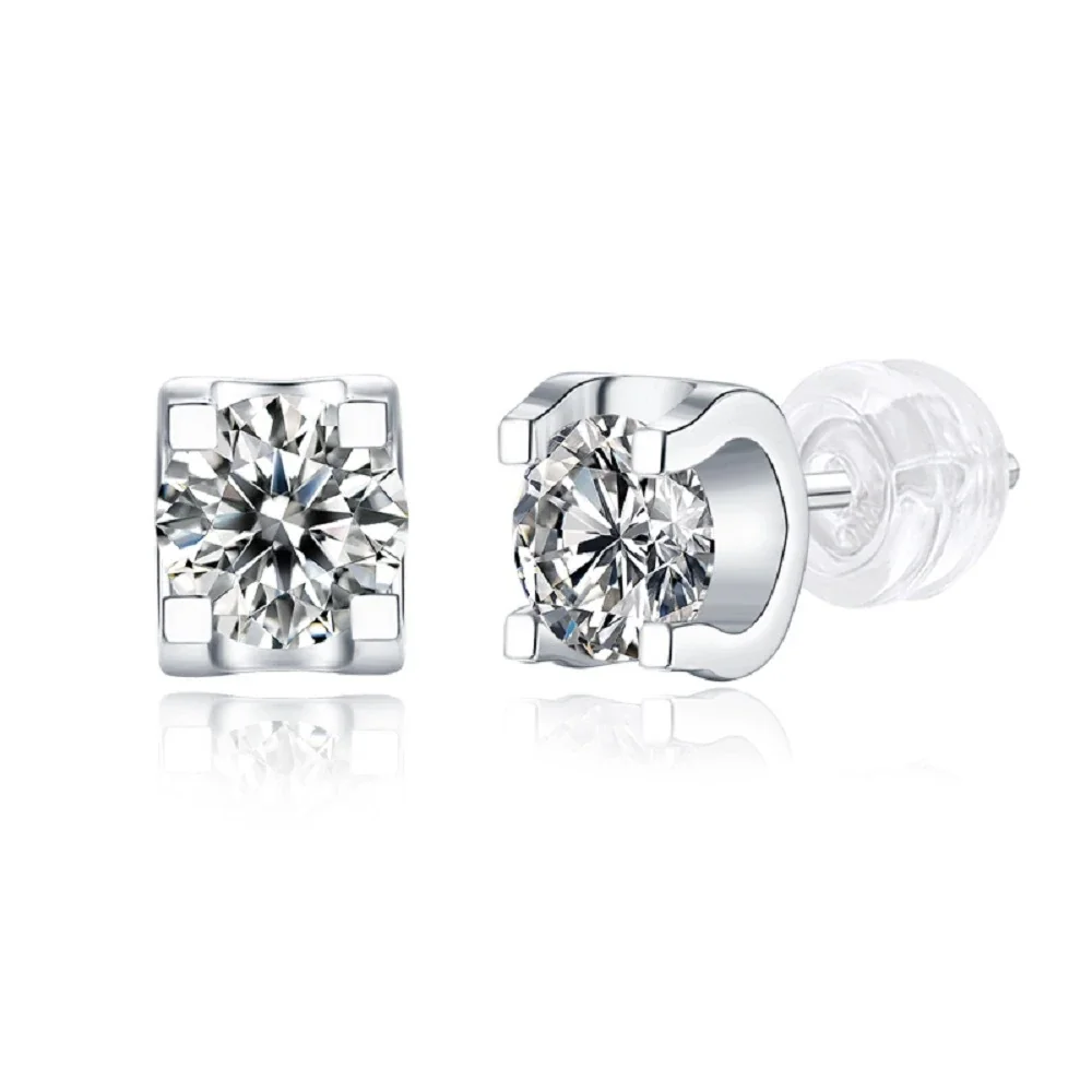 Open-Frame 925 Sterling Silver Round Moissanite Stud Earrings