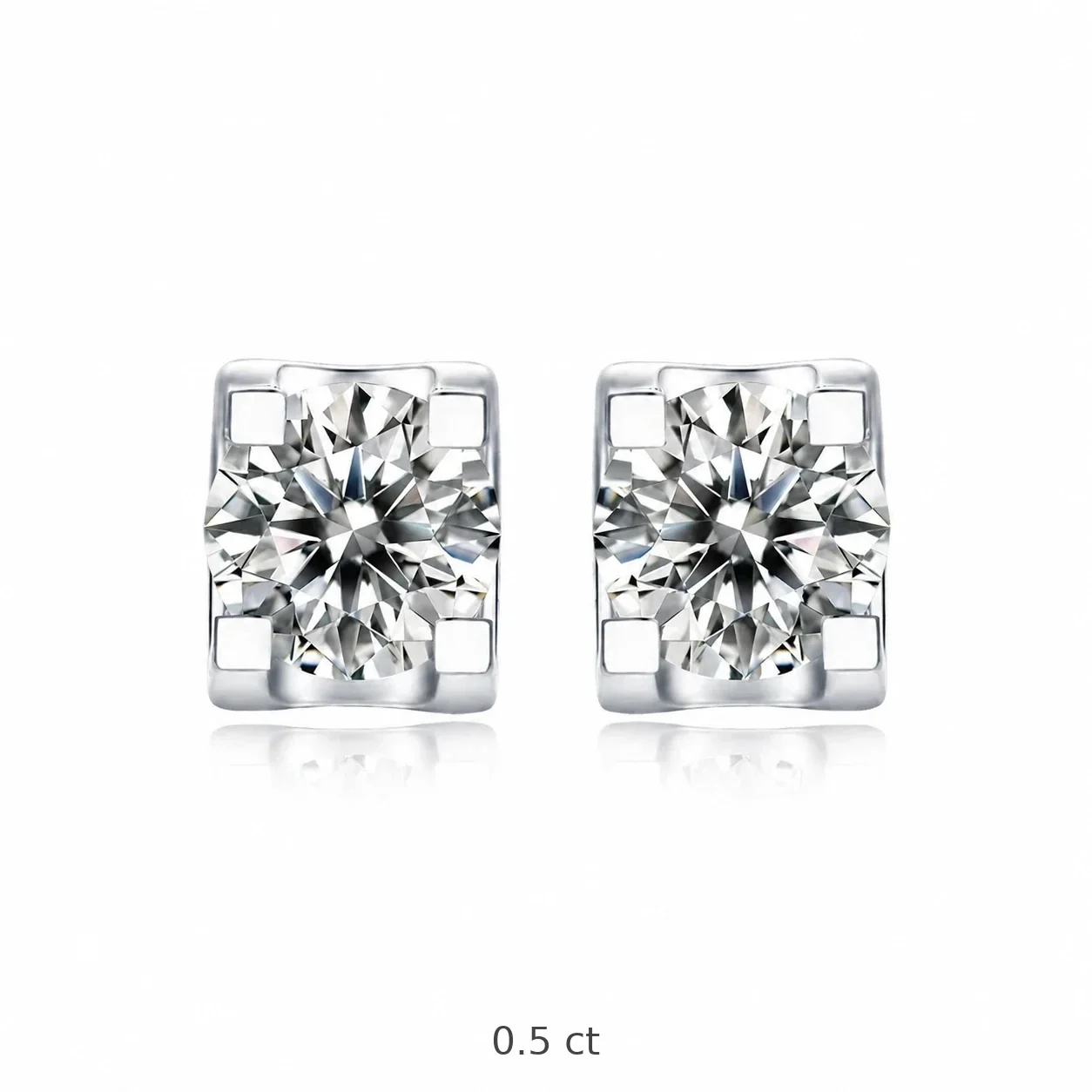 Open-Frame 925 Sterling Silver Round Moissanite Stud Earrings - 0.5 ct Pair with certificate