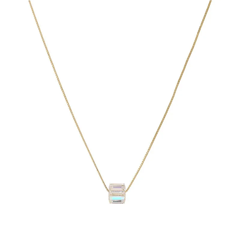 Iridescent 925 Sterling Silver Cube Box Chain Necklace - Gold 6m